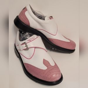 ECCO Classic Buckle Golf Shoes Pink White Leather Size 40 Sz 9/9.5 US
